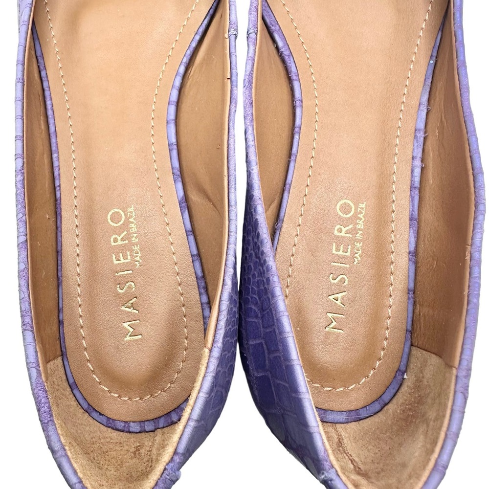 Masiero | Women | Lavender Croc Embossed Round Toe Leather Flats | Size 7 - Picture 7 of 11